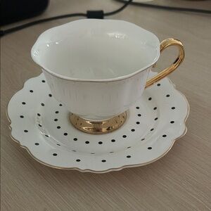 Elegant White and Gold Polka Dot Teacup Set